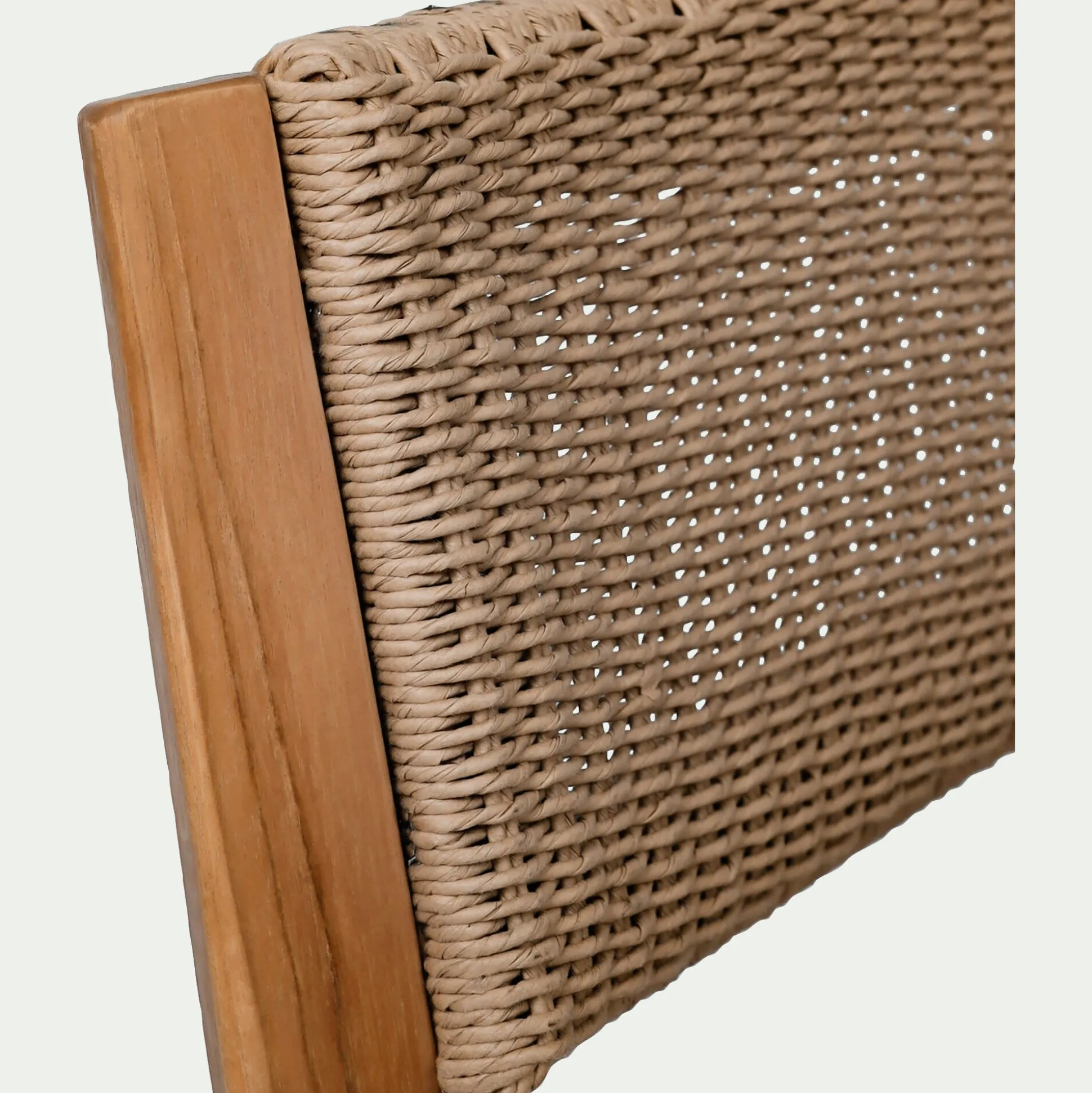 Chaise en teck avec dossier effet tressé - bois foncé