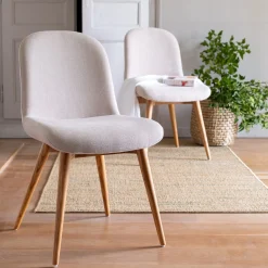 Chaise en tissu avec pied en frêne - beige