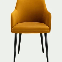 Chaise en tissu effet velours avec accoudoirs - jaune argan