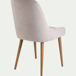 Chaise en tissu effet velours et piètement naturel - beige