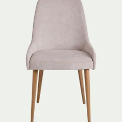 Chaise en tissu effet velours et piètement naturel - beige