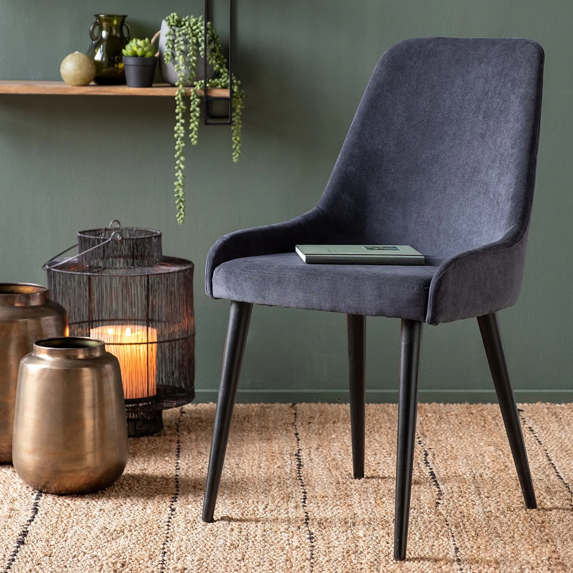 Chaise en tissu effet velours - noir