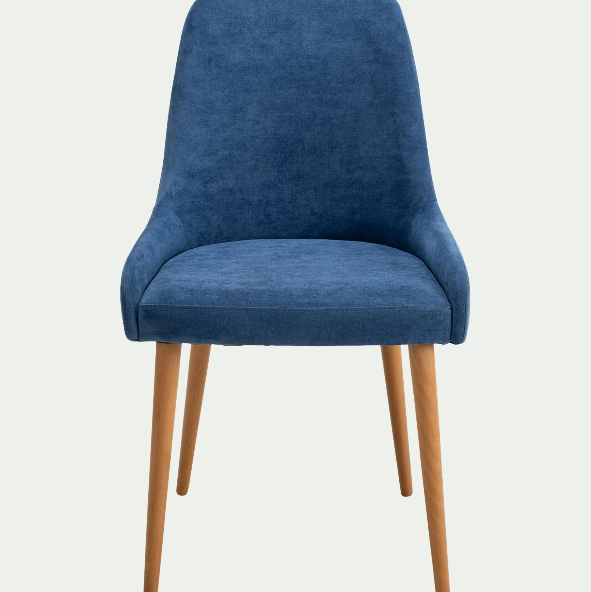 Chaise en tissu effet velours et piètement naturel - bleu