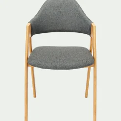 Chaise en tissu et effet bois clair avec accoudoirs - gris ardoise