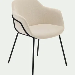 Chaise en velours côtelé avec accoudoirs - blanc ventoux