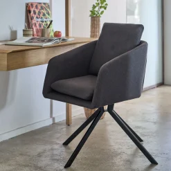 Chaise pivotante avec accoudoirs en tissu - noir