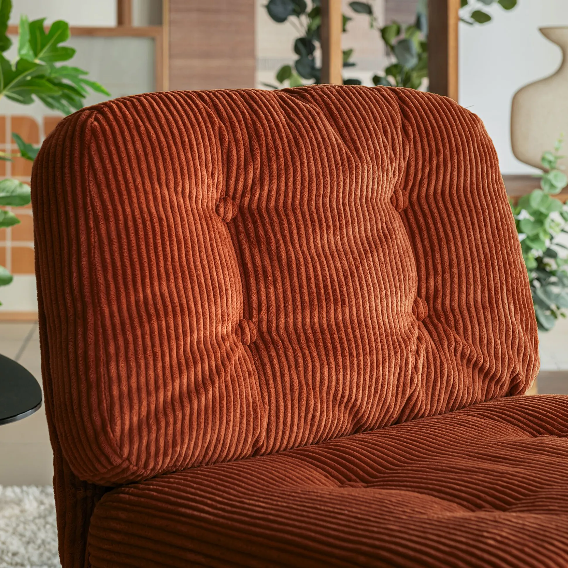 Chaise pivotante en velours côtelé et piétement en fer - brun rustrel