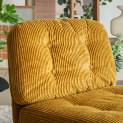 Chaise pivotante en velours côtelé et piétement en fer - jaune argan