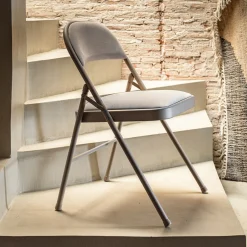Chaise pliante en métal et tissu - beige