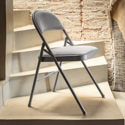 Chaise pliante en métal et tissu - gris restanque