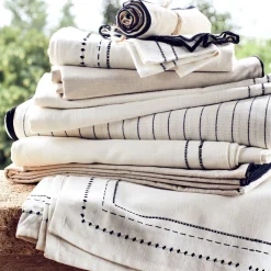 Chemin de table en coton finition point de bourdon 50x150cm - beige