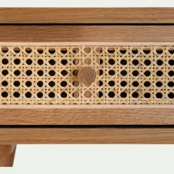 Coiffeuse 2 tiroirs en chêne et rotin - bois clair