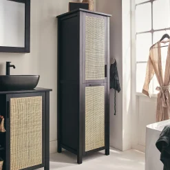 Colonne de salle de bain en bois de cèdre et cannage - H171cm