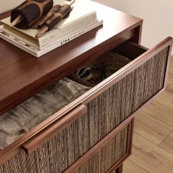 Commode 3 tiroirs en acajou L120cm - bois foncé