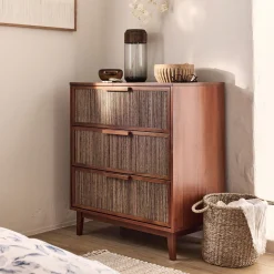 Commode 3 tiroirs en acajou L80cm - bois foncé