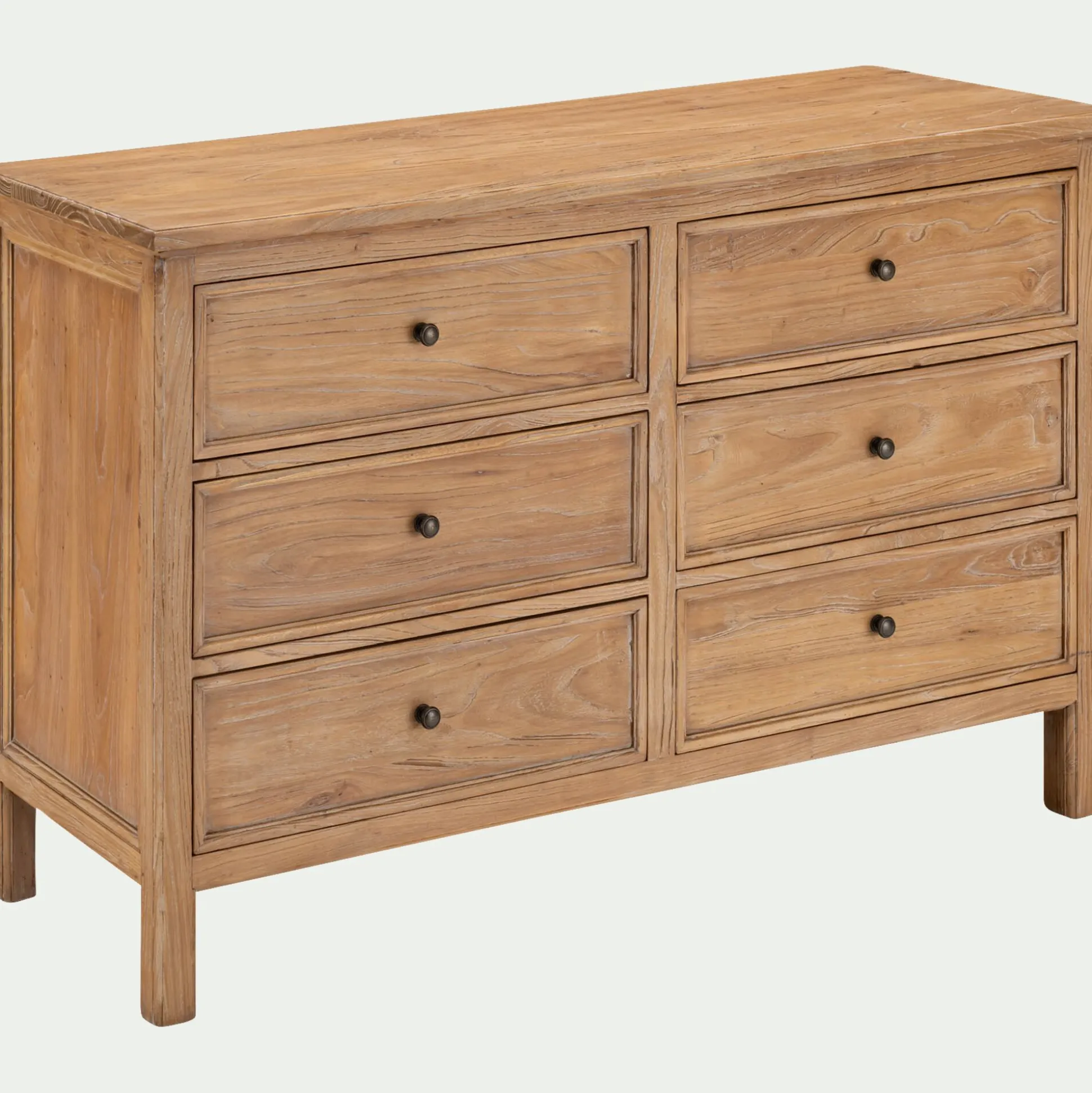 Commode 6 tiroirs en bois d'orme et de pin - bois clair