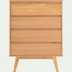 Commode 4 tiroirs en plaqué chêne - bois clair