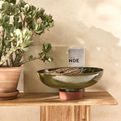 Coupe décorative bicolore en terre cuite H15,5cm - vert