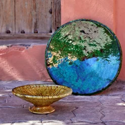 Coupe décorative sur pied en terre cuite D40cm - vert tamegroute