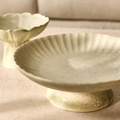 Coupe décorative sur pied en céramique D21cm - beige