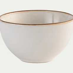 Coupelle en grès avec liseré marron D9cm - blanc