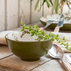 Coupelle motif végétal en porcelaine D11,7cm - vert