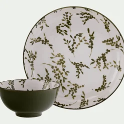 Coupelle motif végétal en porcelaine D11,7cm - vert