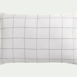 Coussin à carreaux en lin 40x60cm - blanc