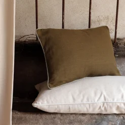 Coussin à passepoil bicolore en coton 30x50cm - vert mousse