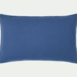 Coussin à passepoil bicolore en coton 30x50cm - bleu abysse
