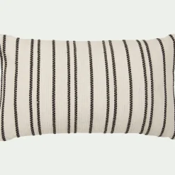 Coussin à rayures brodées en coton 30x50cm - noir et écru