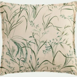 Coussin en coton à motif végétal finition surpiqure 45x45cm - beige