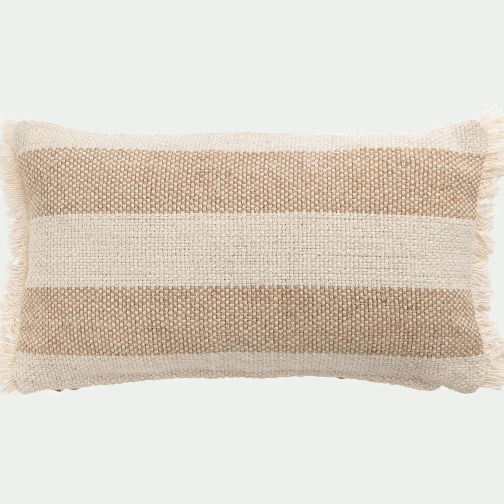 Coussin en coton et jute à rayures finition franges 30x50cm - blanc
