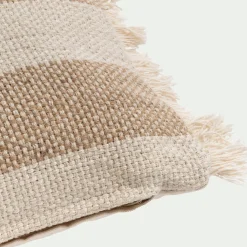 Coussin en coton et jute à rayures finition franges 30x50cm - blanc