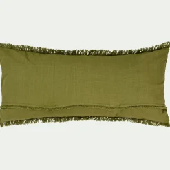 Coussin en coton finition franges 40x90cm - vert garrigue