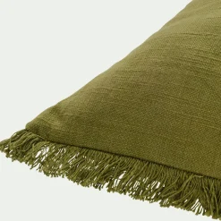 Coussin en coton finition franges 40x90cm - vert garrigue