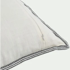 Coussin en coton finition galon 45x45cm - blanc