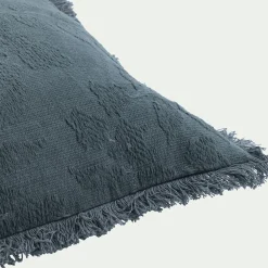 Coussin en coton motif feuille en tissage jacquard finition franges 40x60cm - vert eucalyptus