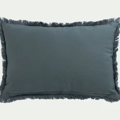 Coussin en coton motif feuille en tissage jacquard finition franges 40x60cm - vert eucalyptus