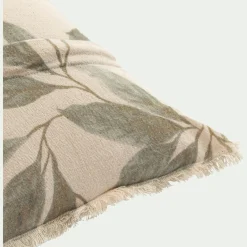 Coussin en coton motif végétal finition franges 40x60cm - vert