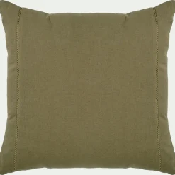 Coussin en lin et coton finition liseré 45x45cm - vert mousse