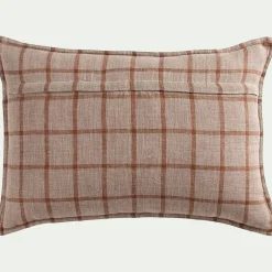 Coussin en lin lavé à carreaux 40x60cm - brun écorce