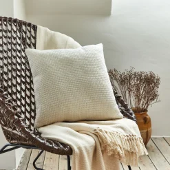 Coussin en tissu effet crocheté 45x45cm - blanc écru