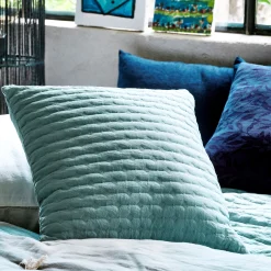 Coussin en tissu surpiqué 45x45cm - bleu calaluna