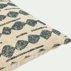 Coussin ethnique en coton 45x45cm - bleu figuerolles