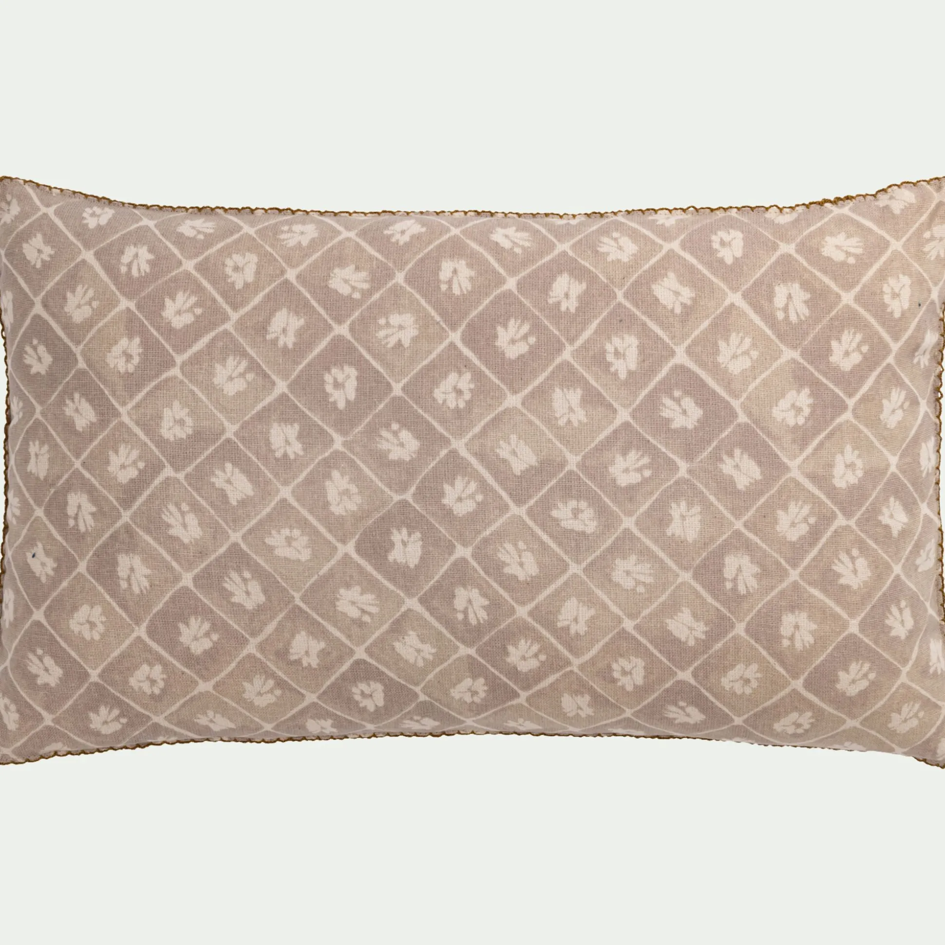 Coussin finition croquet en coton 30x50cm - beige ficelle