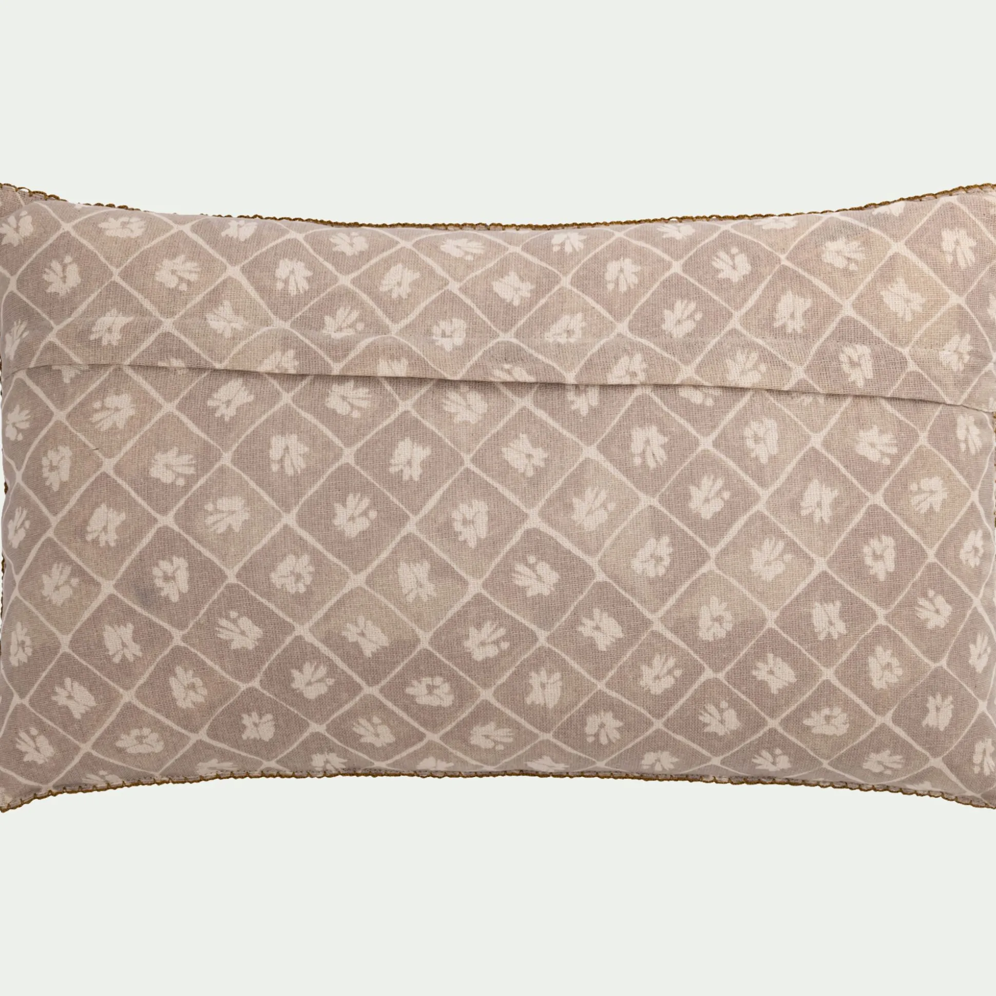 Coussin finition croquet en coton 30x50cm - beige ficelle