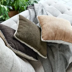 Coussin finition passepoil en coton 45x45cm - gris