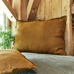 Coussin frangé en lin 50x70cm - brun alep