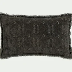 Coussin frangé en velours 30x50cm - vert cèdre